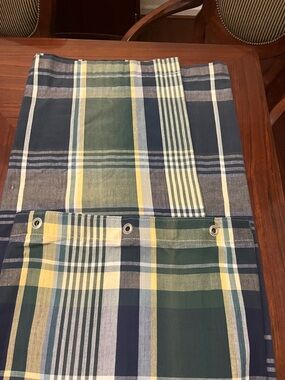Plaid Shower Curtain Panel in Navy, Green & Yellow